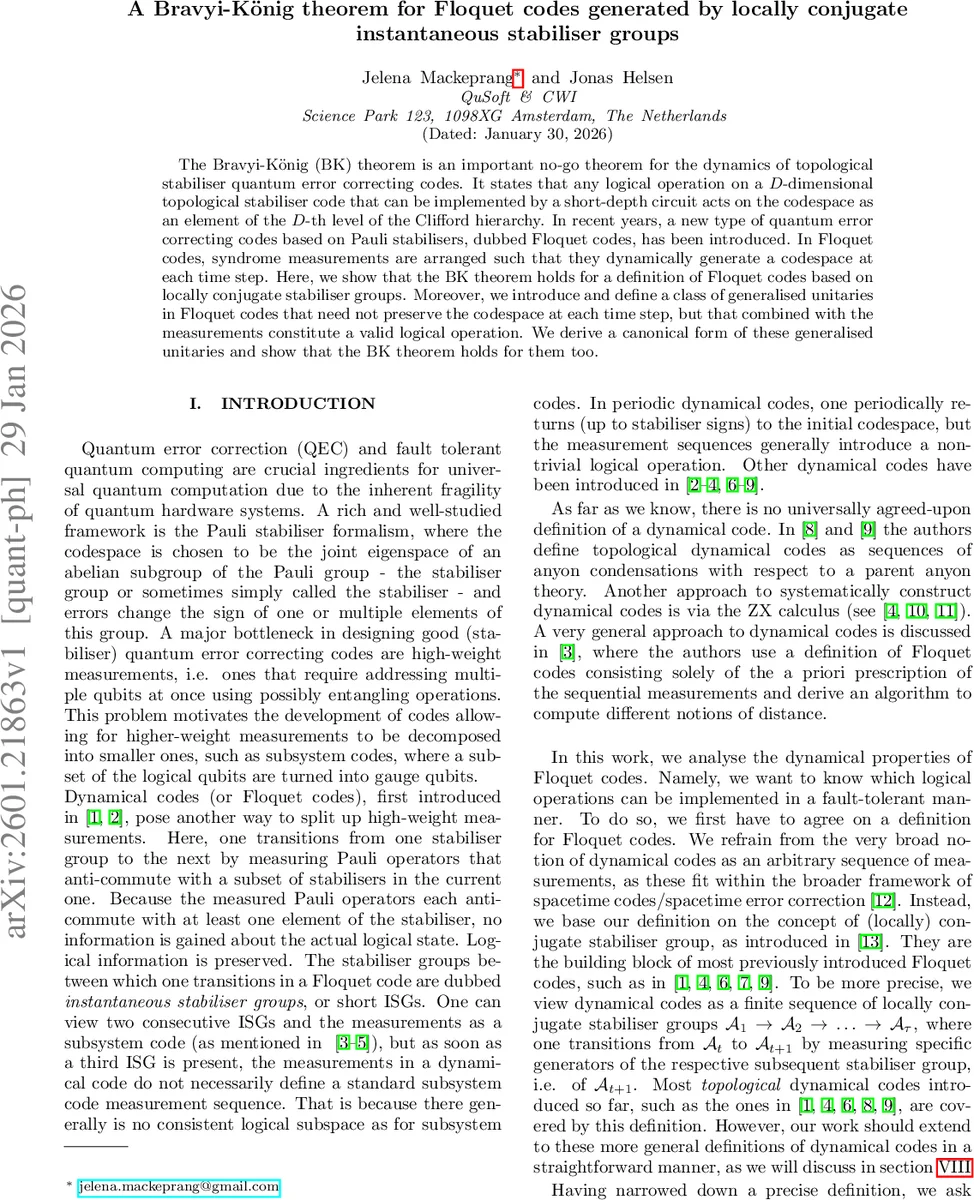 플로켓 코드에 대한 브라비‑켕 정리 확장