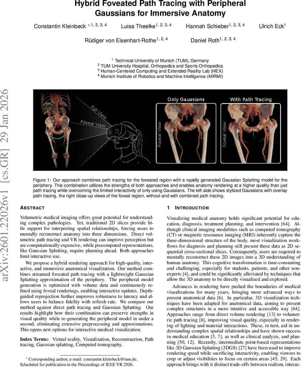 하이브리드 초점 경로추적과 주변 가우시안 스플래팅을 이용한 몰입형 해부학 시각화