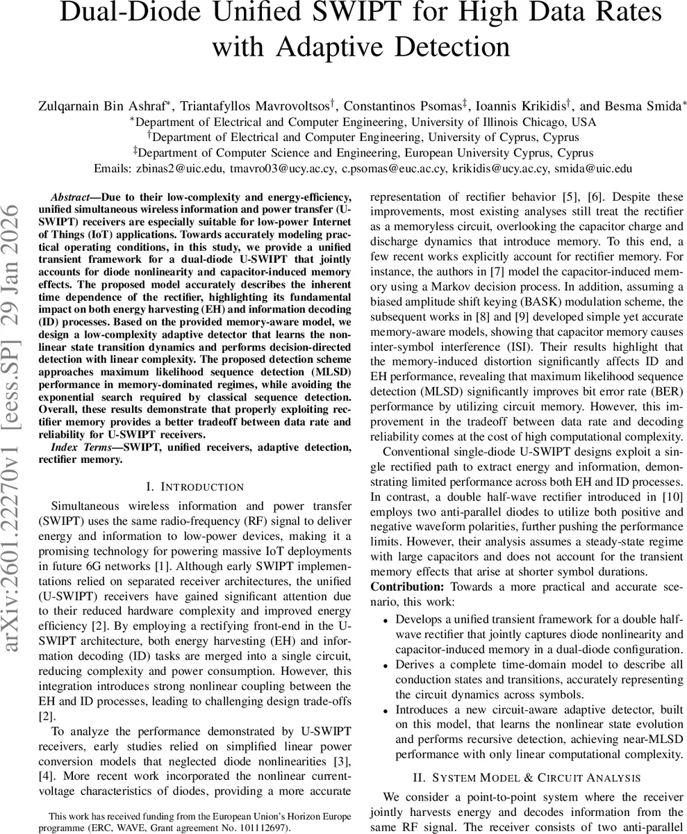 이중 다이오드 통합 SWIPT, 메모리 활용 고속 데이터 전송