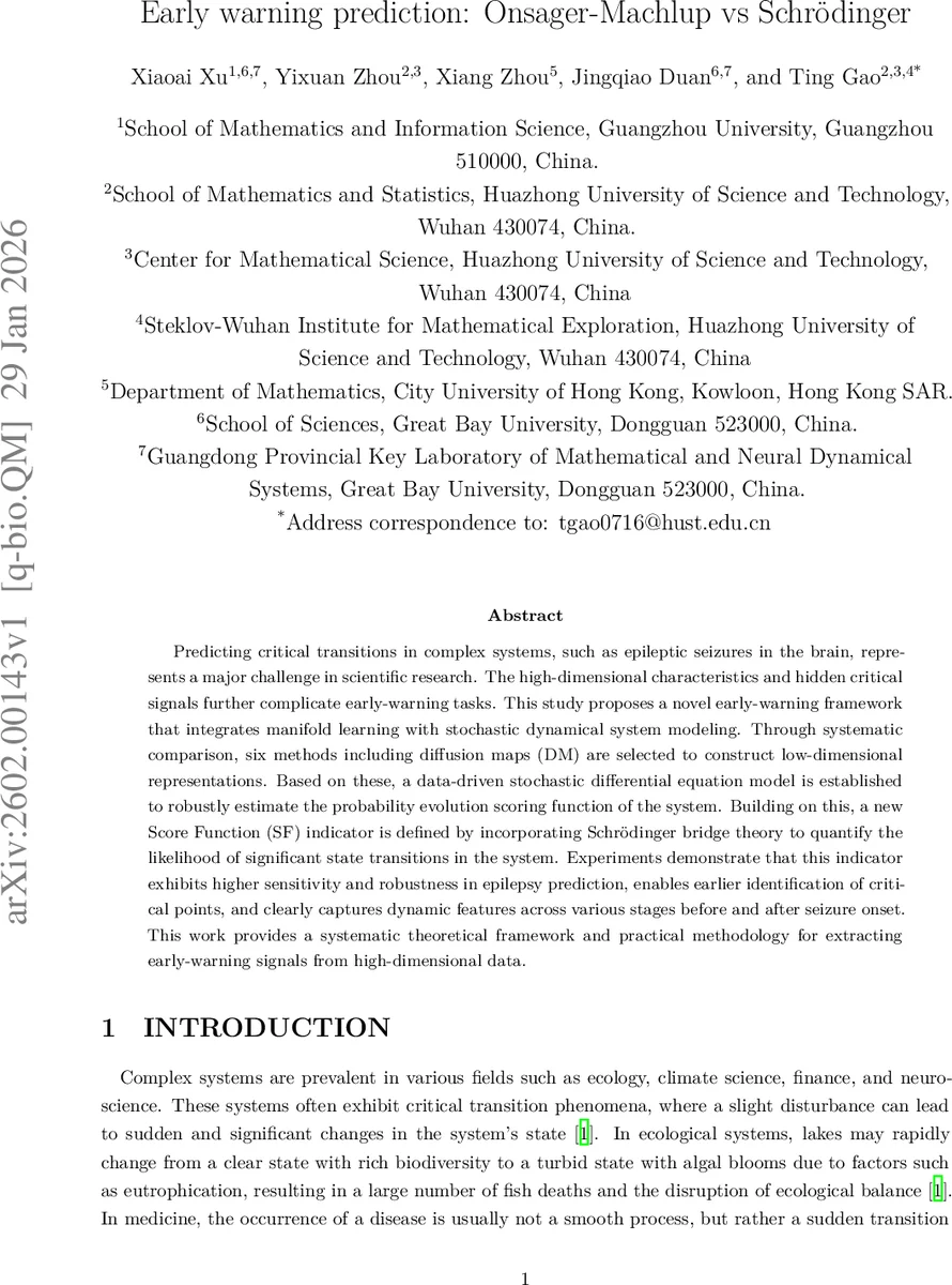 고차원 뇌 데이터 조기경보 온사거마츨럽와 슈뢰딩거브리지