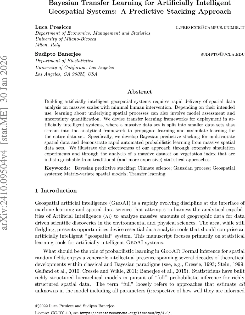 베이지안 전이학습을 활용한 대규모 지리공간 AI 시스템 예측 스태킹 접근법