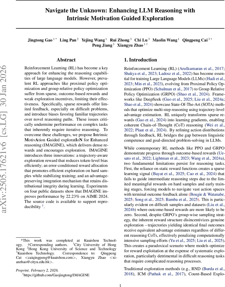 미지의 길을 탐험한다: 내재동기 기반 탐색으로 LLM 추론 강화