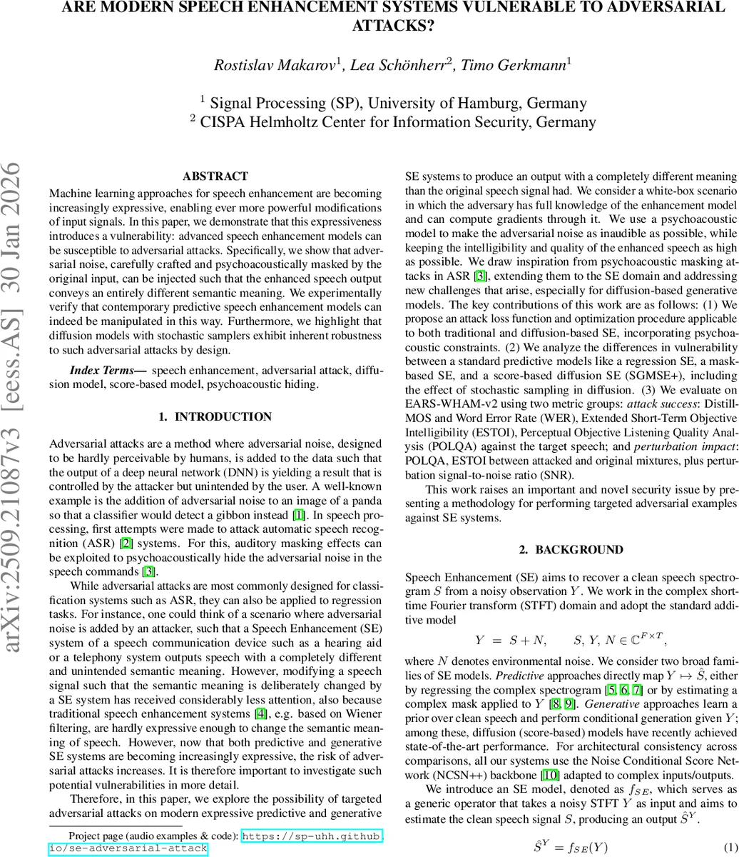 현대 음성 강화 시스템, 적대적 공격에 취약할까?
