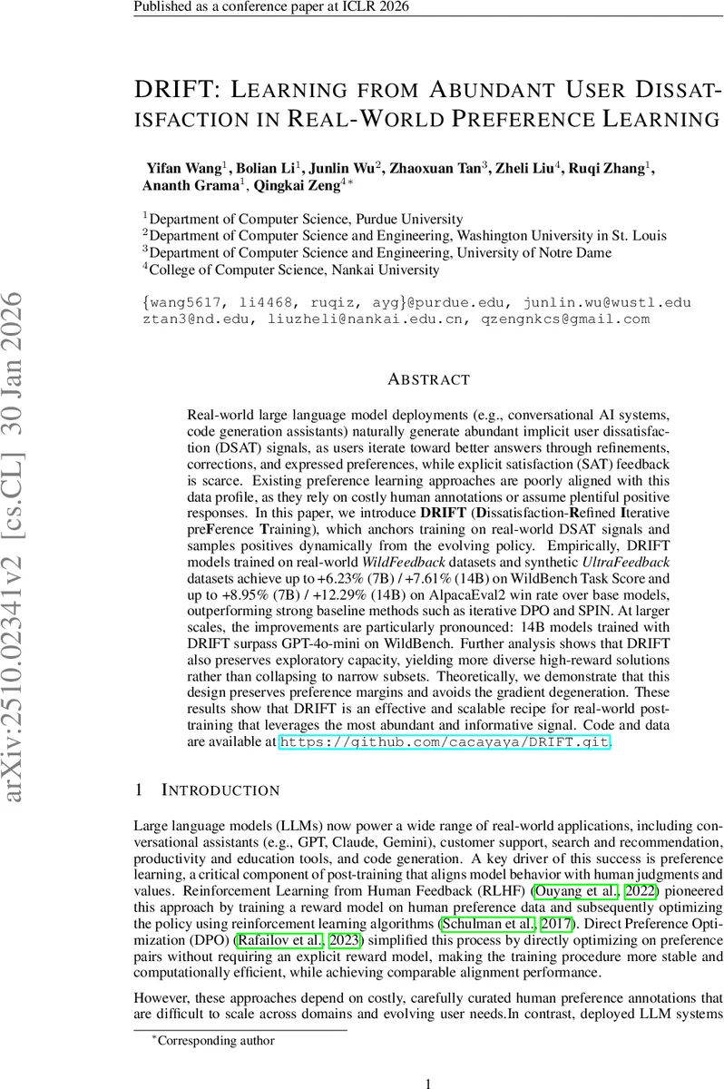 불만을 활용한 실시간 선호 학습 DRIFT