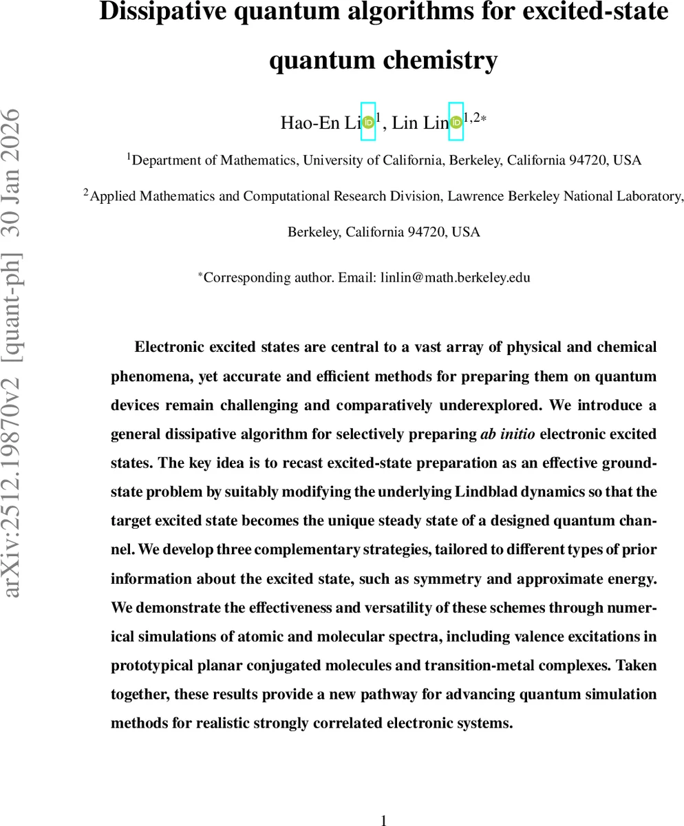 소멸성 양자 알고리즘으로 전자 들뜬 상태 효율적 준비