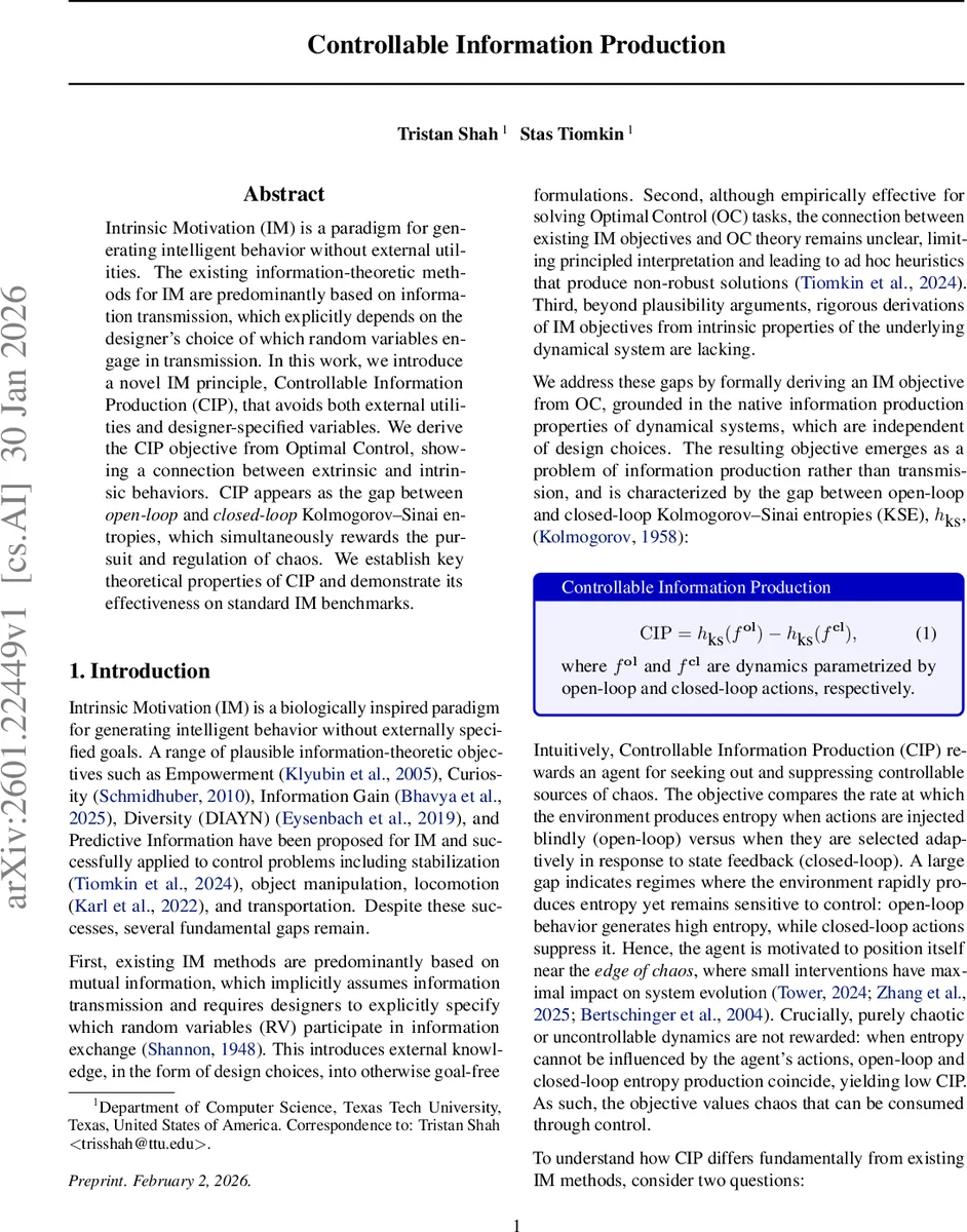 제어 가능한 정보 생산: 혼돈 조절을 위한 새로운 내재 동기 원리