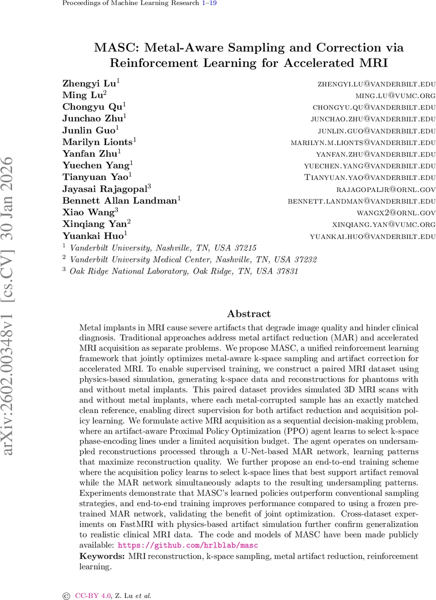 금속 인공물 인식 샘플링과 보정 강화학습 기반 가속 MRI