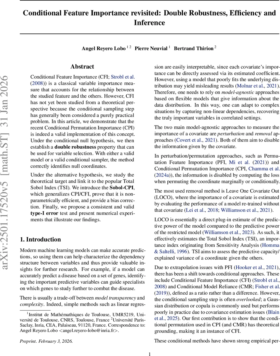 조건부 특징 중요도 재조명: 이중 강건성, 효율성 및 추론