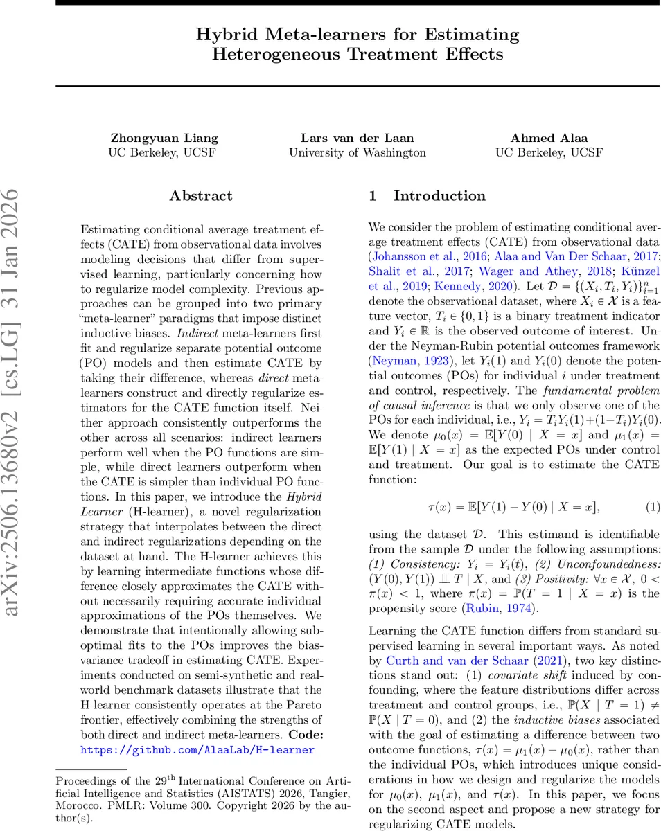 이질적 치료 효과 추정을 위한 하이브리드 메타러너