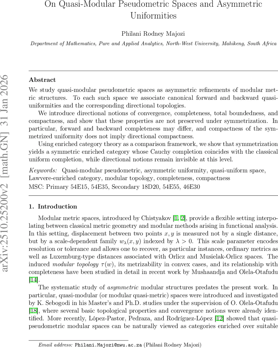 비대칭 모듈러 의사거리와 방향성 위상