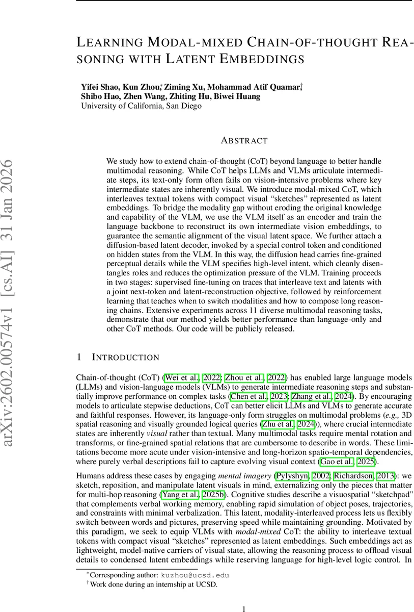 시각‑언어 혼합 사유 흐름을 위한 잠재 임베딩 기반 체인오브생각
