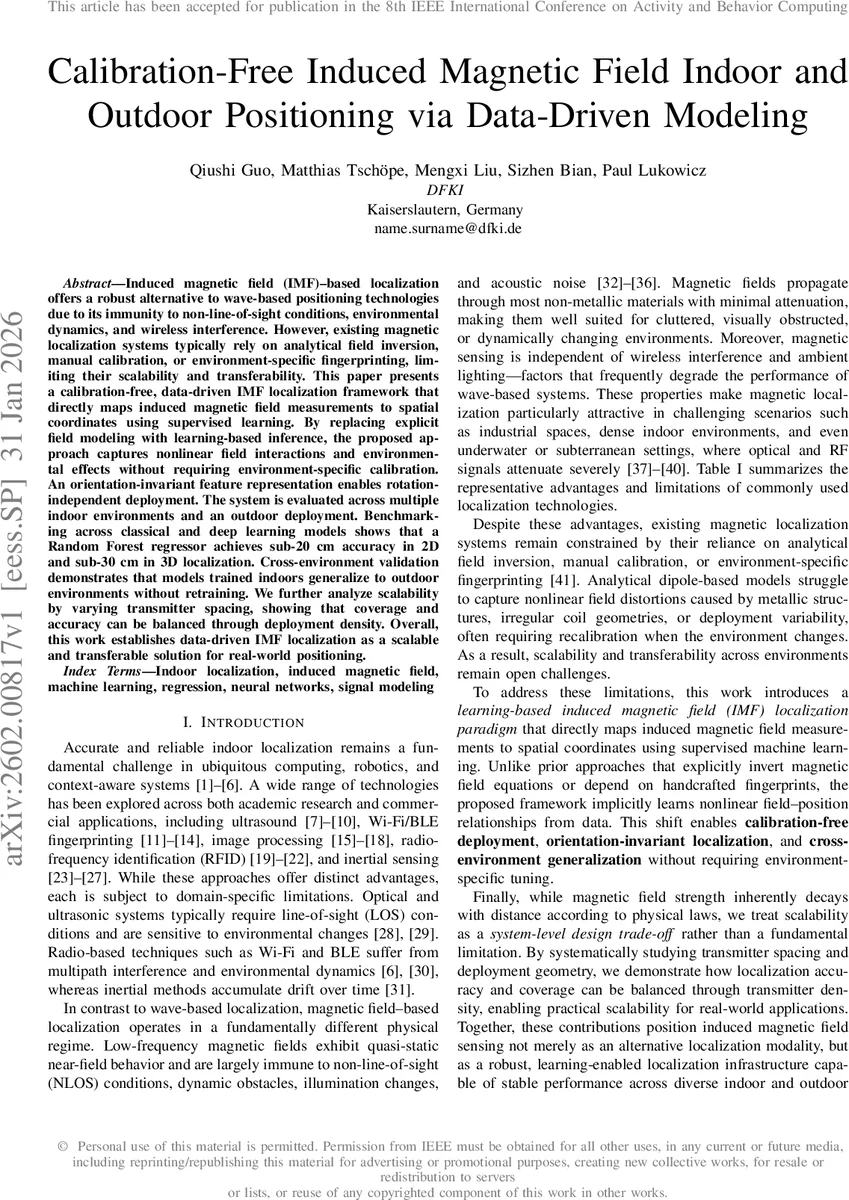 칼리브레이션 없이 인덕션 자기장 기반 실내·실외 위치추정 데이터 기반 모델링