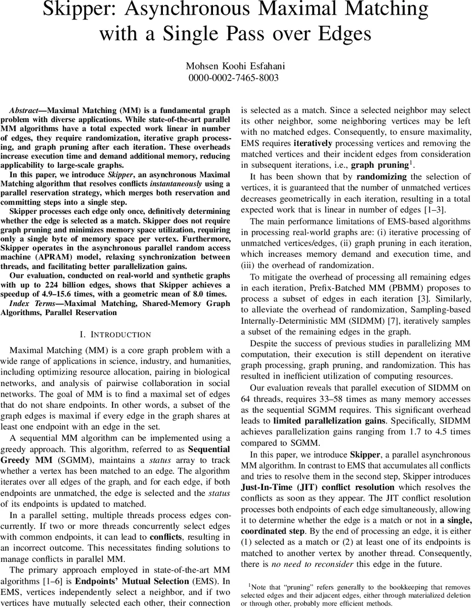 스키퍼: 한 번의 에지 스캔으로 최대 매칭을 구현한다