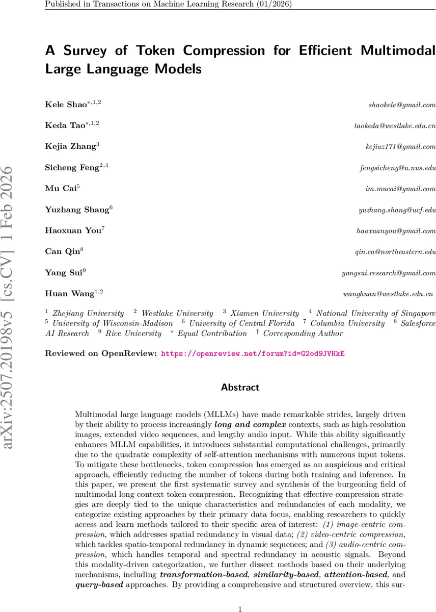 멀티모달 대형 언어 모델을 위한 토큰 압축 최신 동향