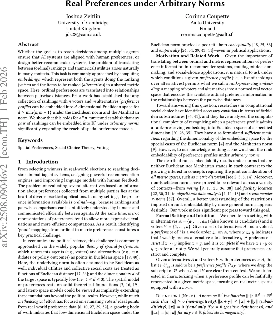 다양한 노름에서 순위 보존 임베딩의 가능성