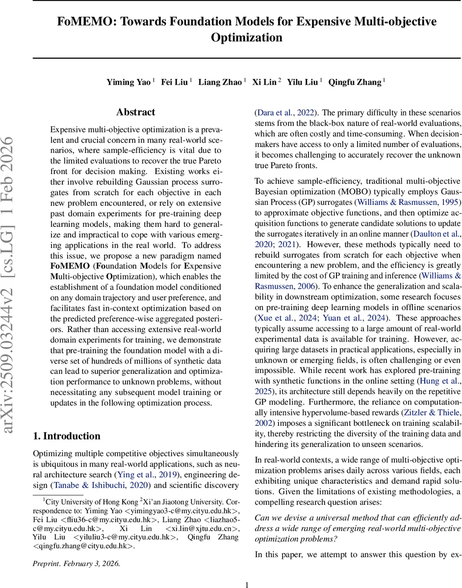 다목적 고비용 최적화를 위한 파운데이션 모델 FoMEMO