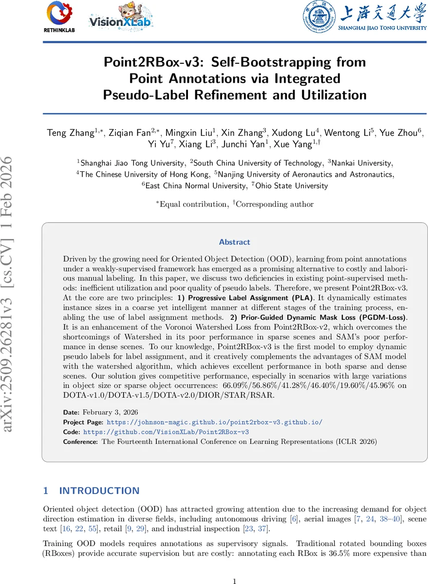 포인트 기반 약지도 회전 객체 검출을 위한 동적 라벨 할당과 사전 가이드 마스크 손실