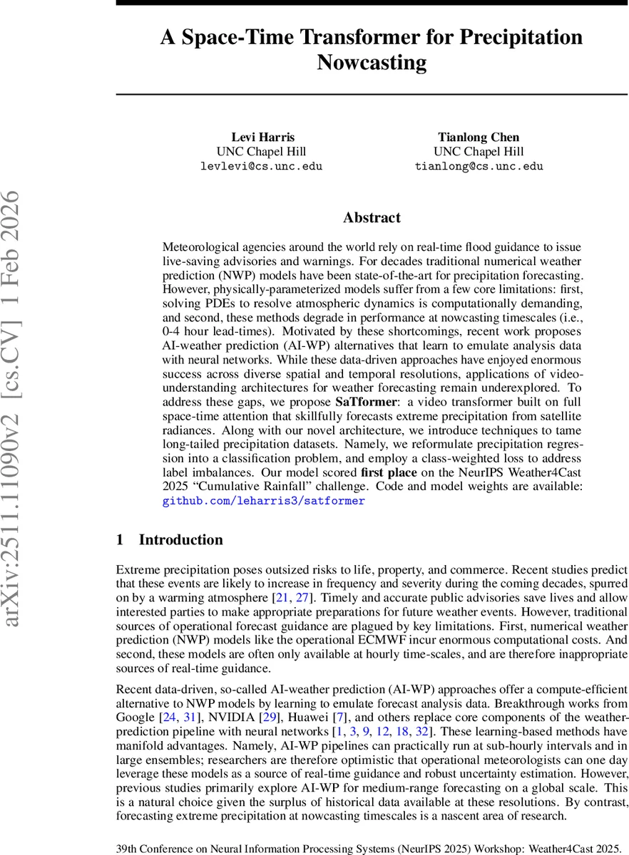 극한 강수 예측을 위한 전천후 공간‑시간 트랜스포머