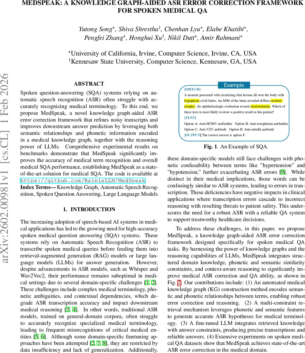의료 음성 질문응답을 위한 지식그래프 기반 ASR 오류 교정 프레임워크