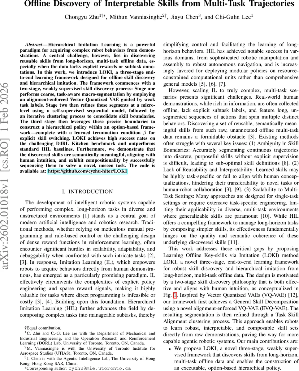 오프라인 멀티태스크 궤적에서 해석 가능한 스킬 자동 발견