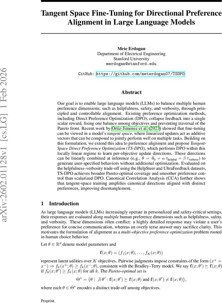 접선 공간으로 다중 선호도 조정하는 새로운 방법