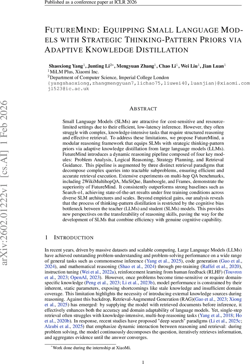 FutureMind: 소형 언어 모델에 전략적 사고 패턴을 주입하는 적응형 지식 증류