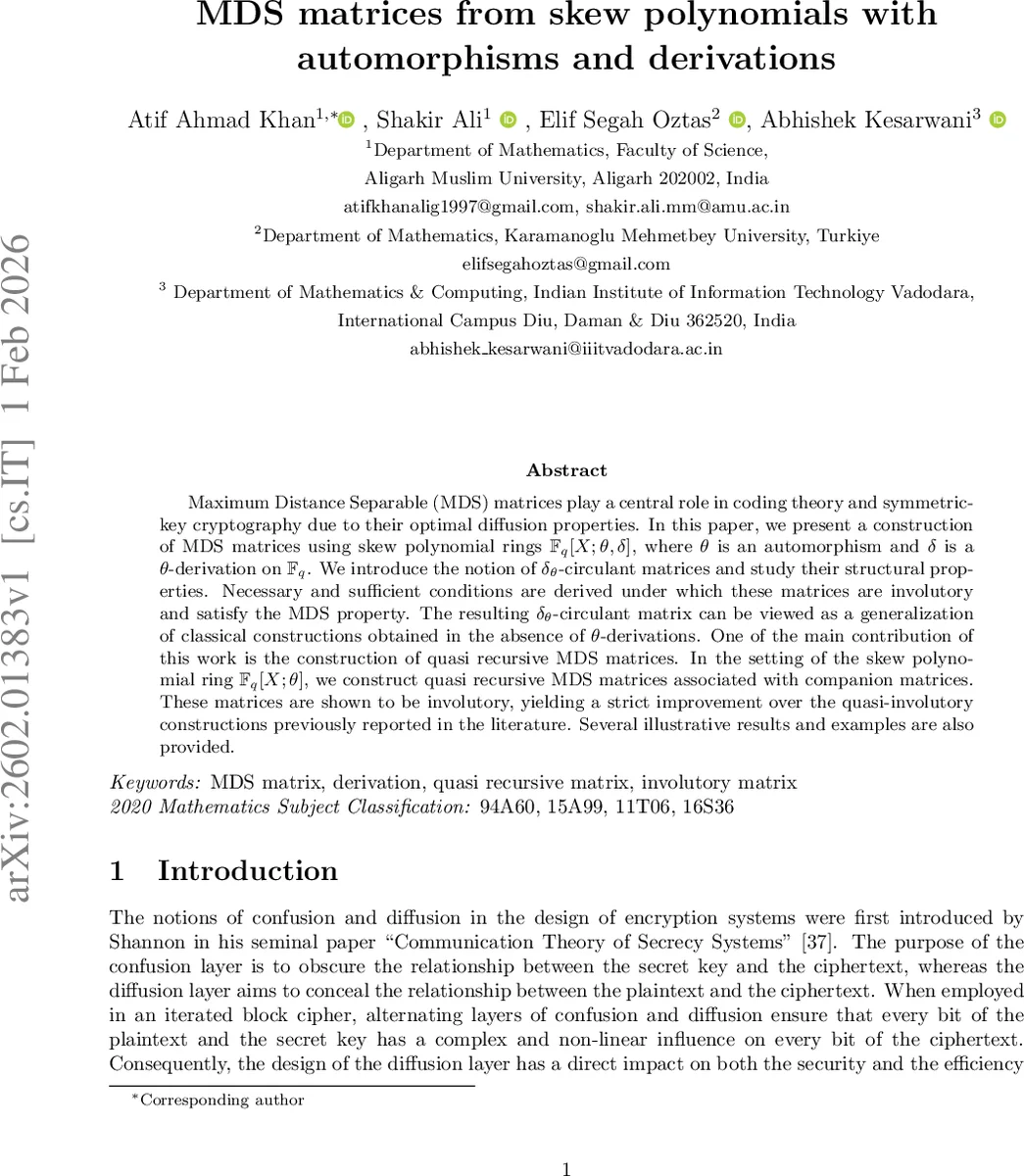 스큐 다항식 기반 MDS 행렬의 새로운 구성