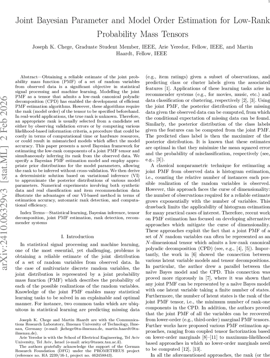 저차원 확률 질량 텐서의 베이지안 순위와 파라미터 동시 추정