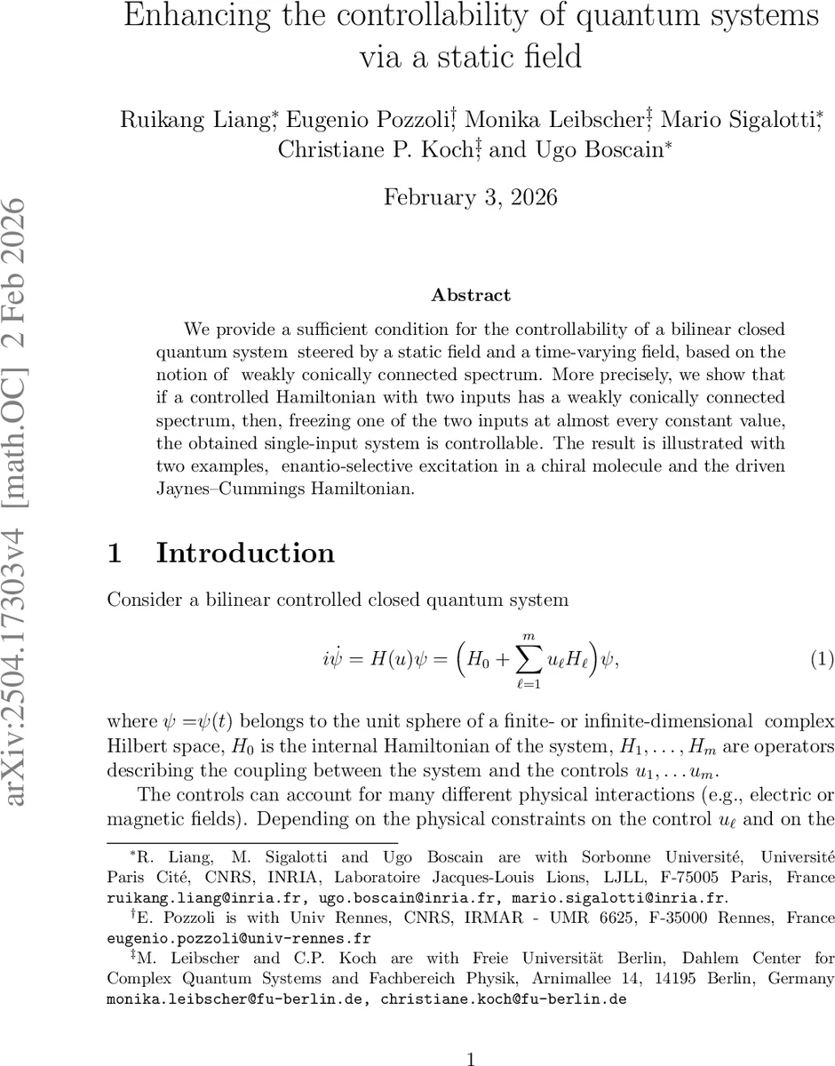 정적장으로 양자 시스템 제어 가능성 강화