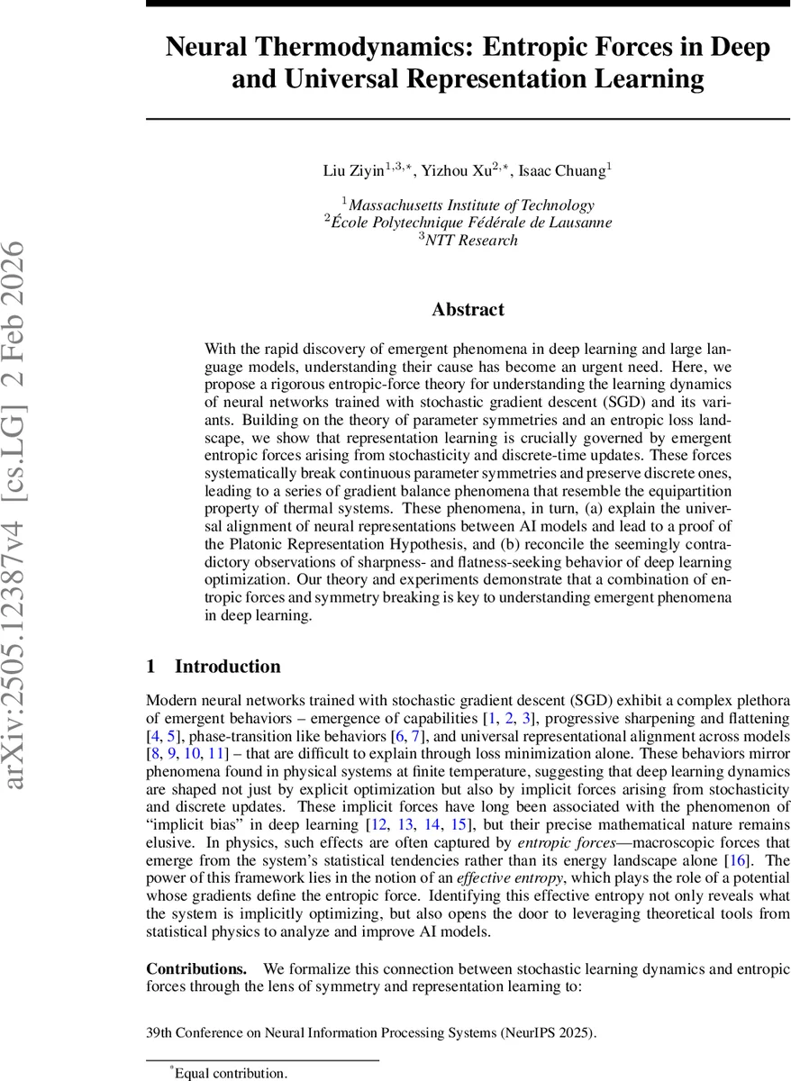 신경망 열역학: 엔트로피 힘이 이끄는 보편적 표현 학습