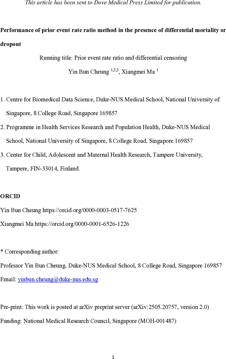 사전 사건 비율(PERR) 방법의 차등 사망·탈락 상황에서의 성능 비교