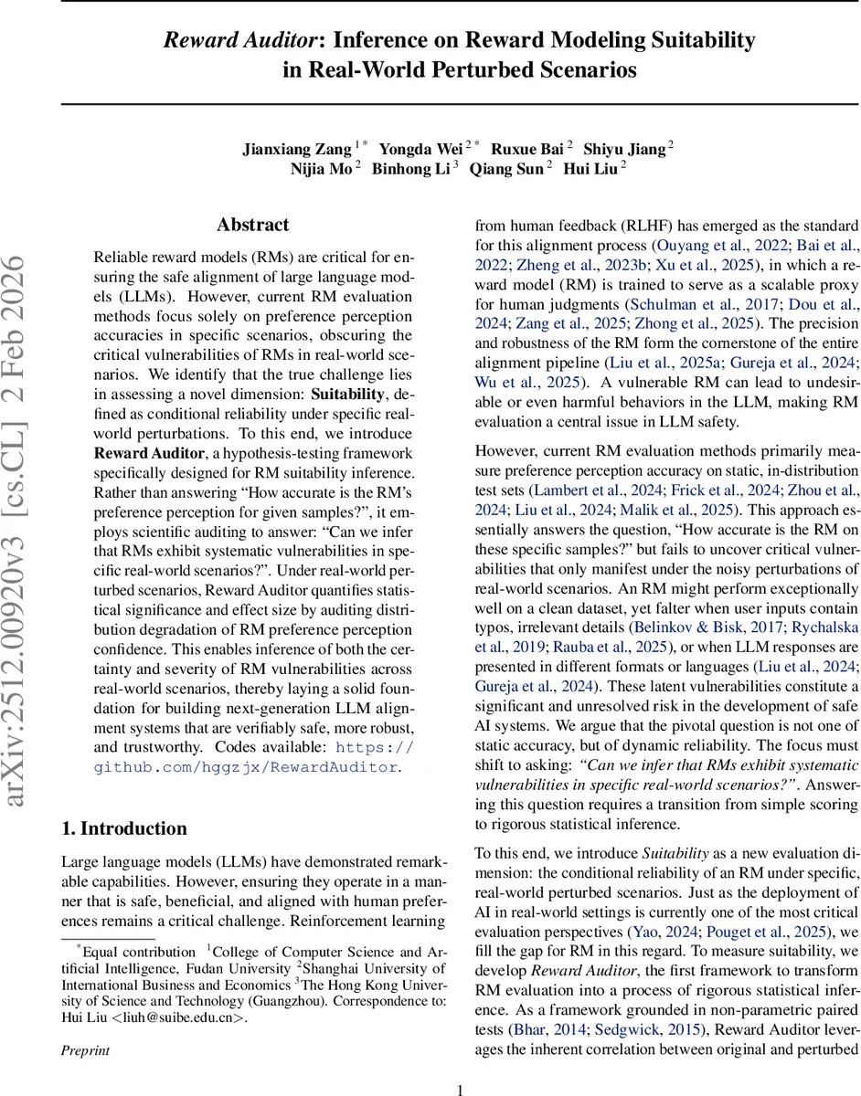 보상 모델 적합성 감사를 통한 실세계 교란 상황 평가