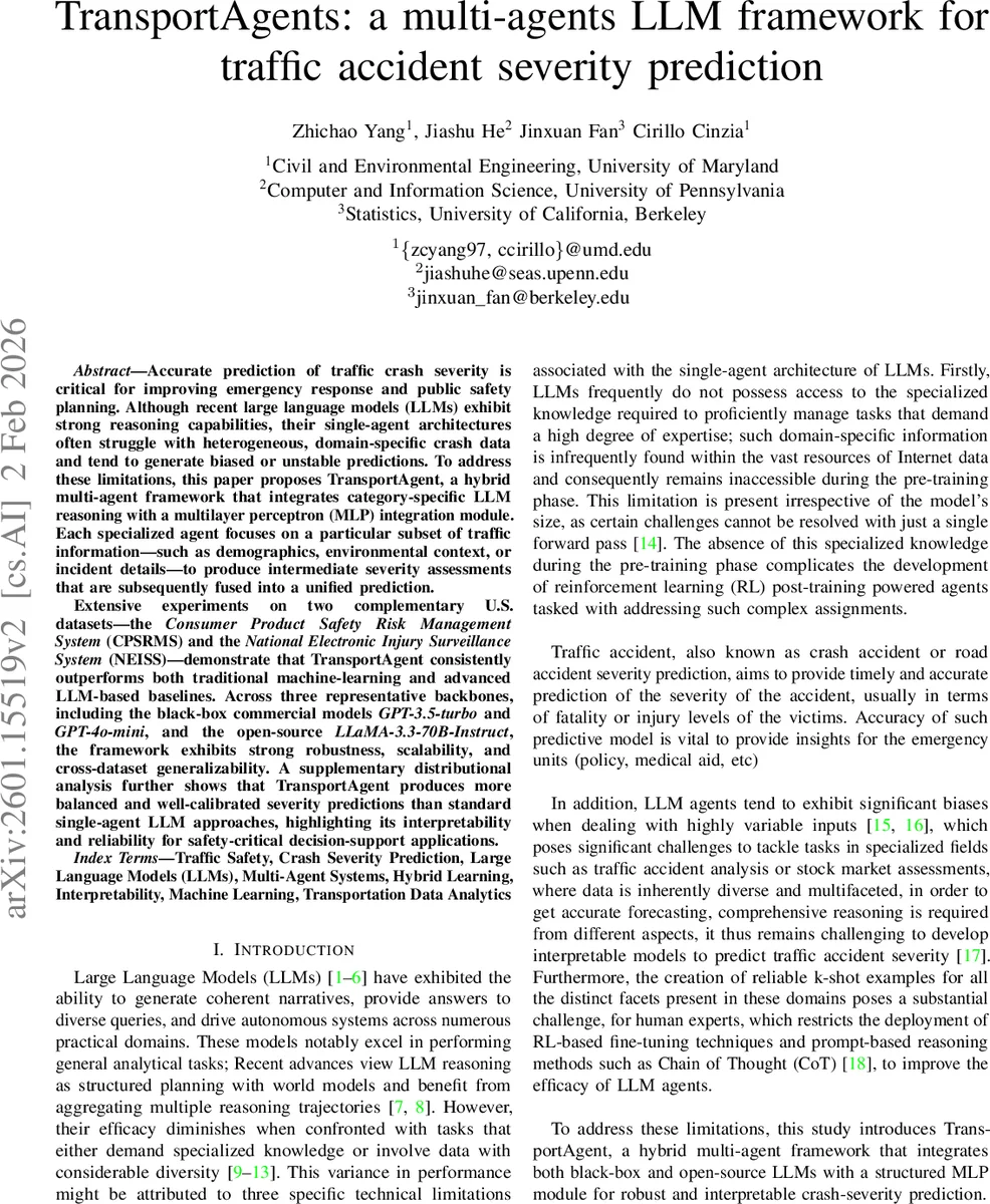 교통 사고 심각도 예측을 위한 다중 에이전트 LLM 프레임워크