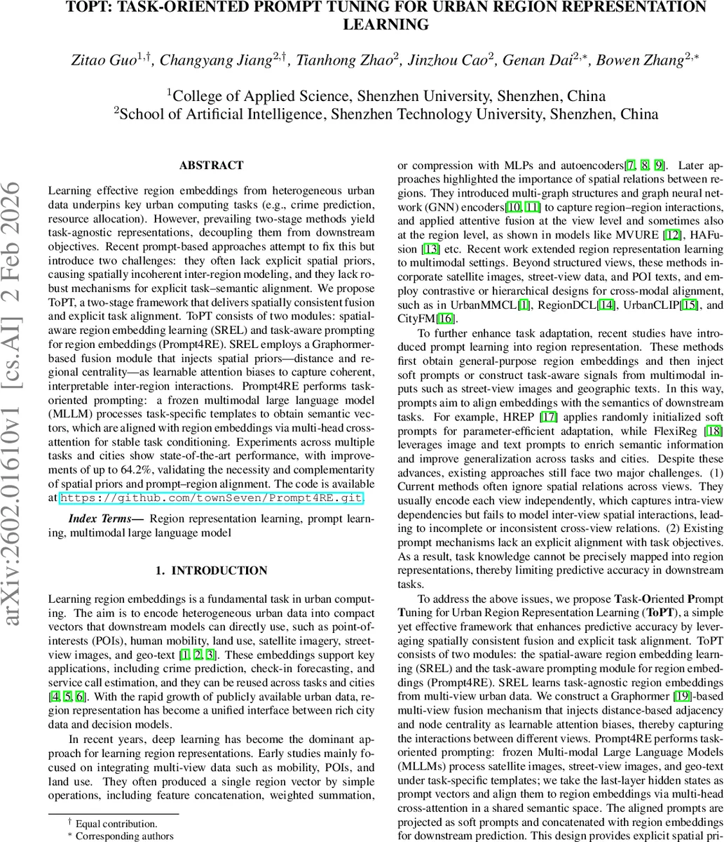 도시 지역 표현 학습을 위한 작업 지향 프롬프트 튜닝
