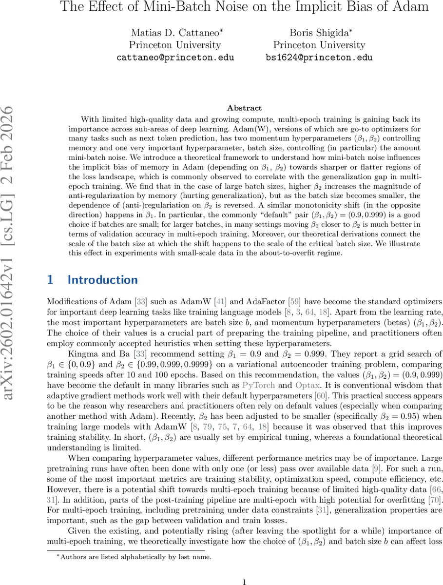 미니배치 노이즈가 Adam의 암시적 편향에 미치는 영향
