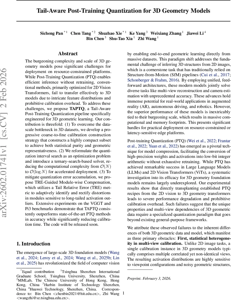 3D 기하 모델을 위한 꼬리 인식 사후 훈련 양자화