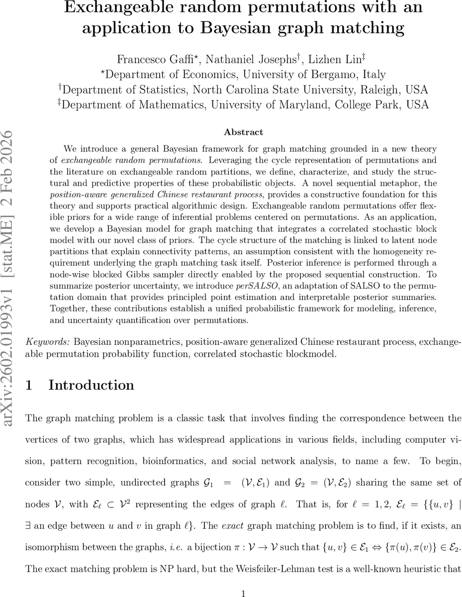 교환가능 랜덤 순열과 베이지안 그래프 매칭
