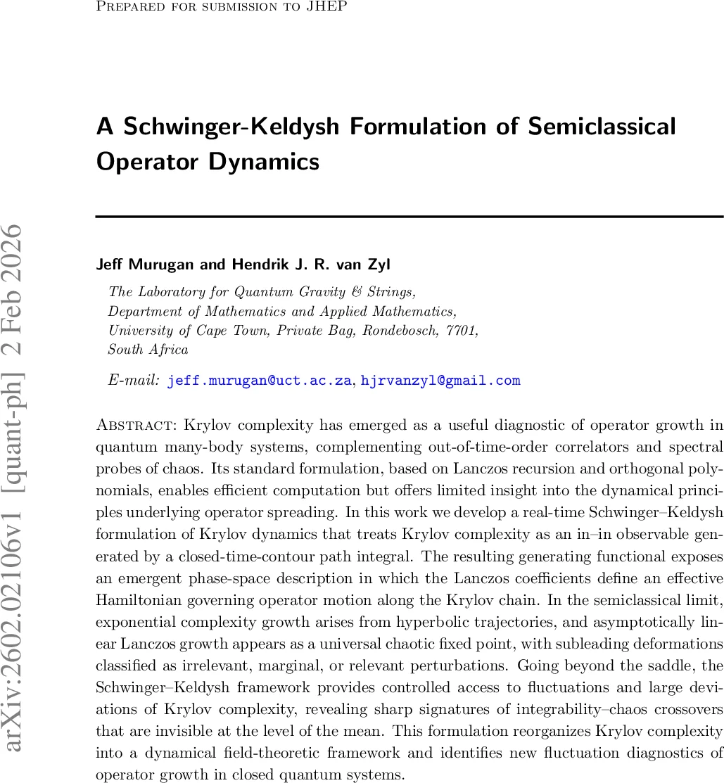 실시간 슈윙거‑클레데스 경로 적분으로 보는 반고전 연산자 복잡도