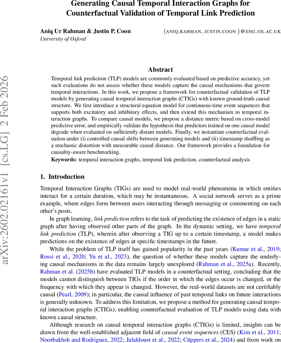 인과적 시간 상호작용 그래프 생성으로 시간 링크 예측 검증