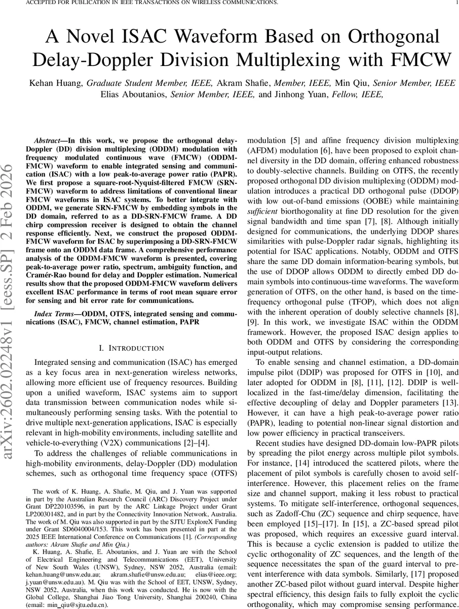 통합 감지와 통신을 위한 저 PAPR ODDM FMCW 파형