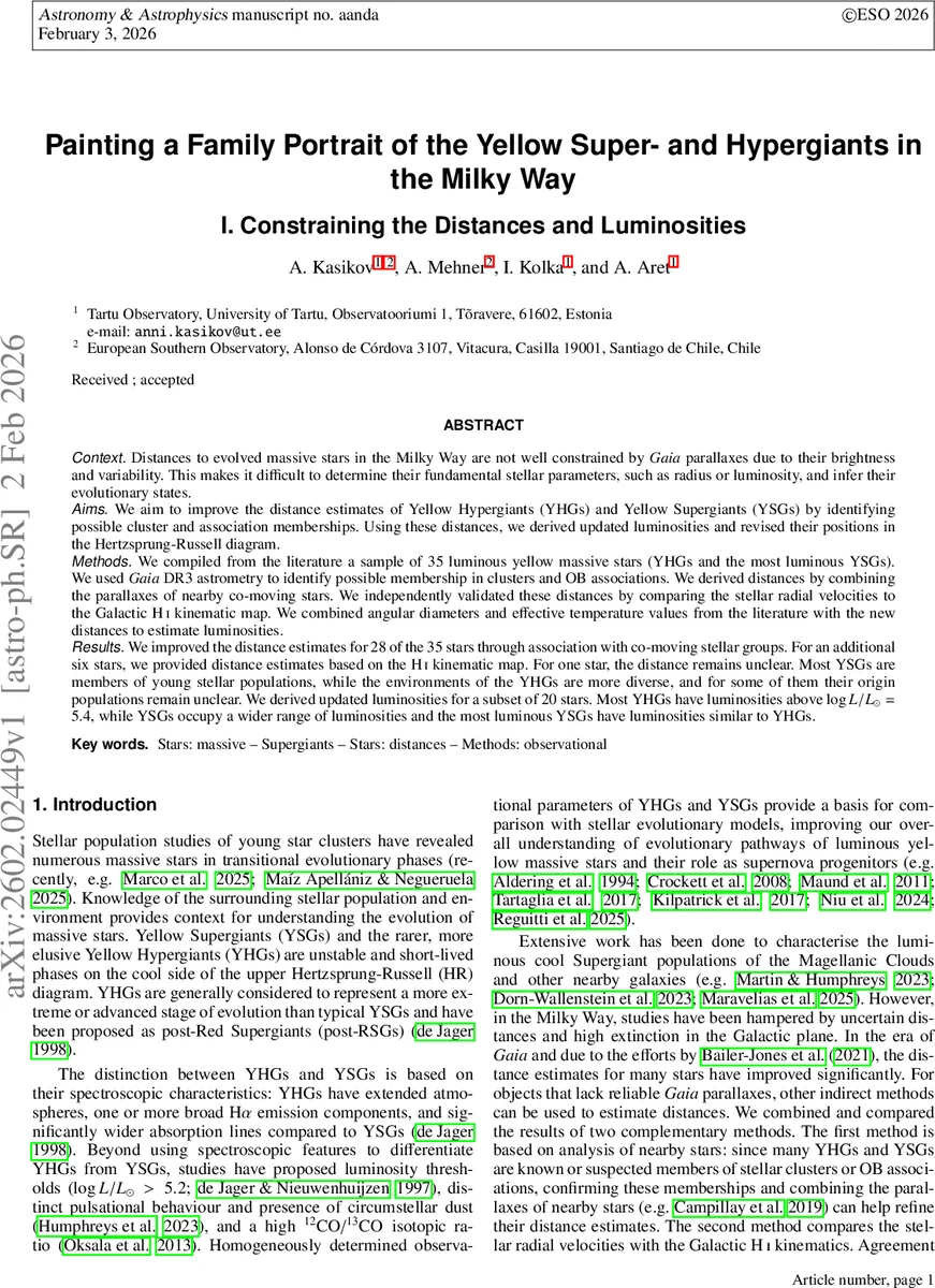 은하계 노란 초거성·초거대성의 거리와 광도 재정립