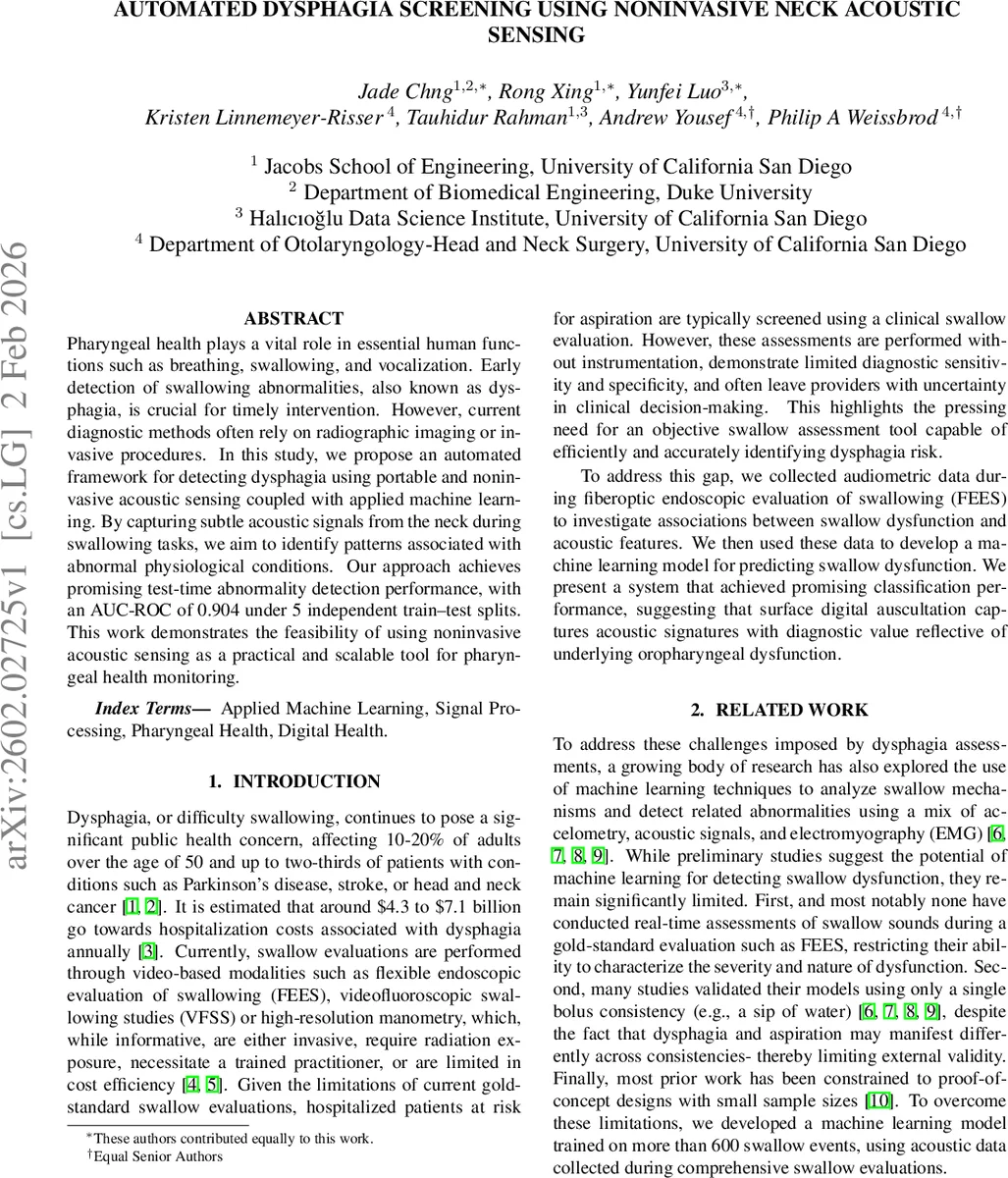 목소리와 삼킴을 동시에 잡다 비침습 목소리 음향 센서를 이용한 자동 연하장애 스크리닝