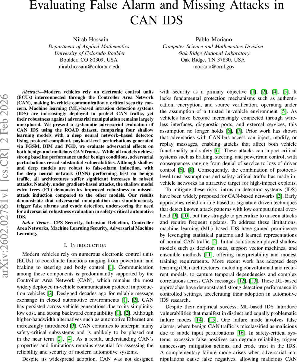 CAN IDS의 적대적 취약성 오탐과 누락 공격 평가