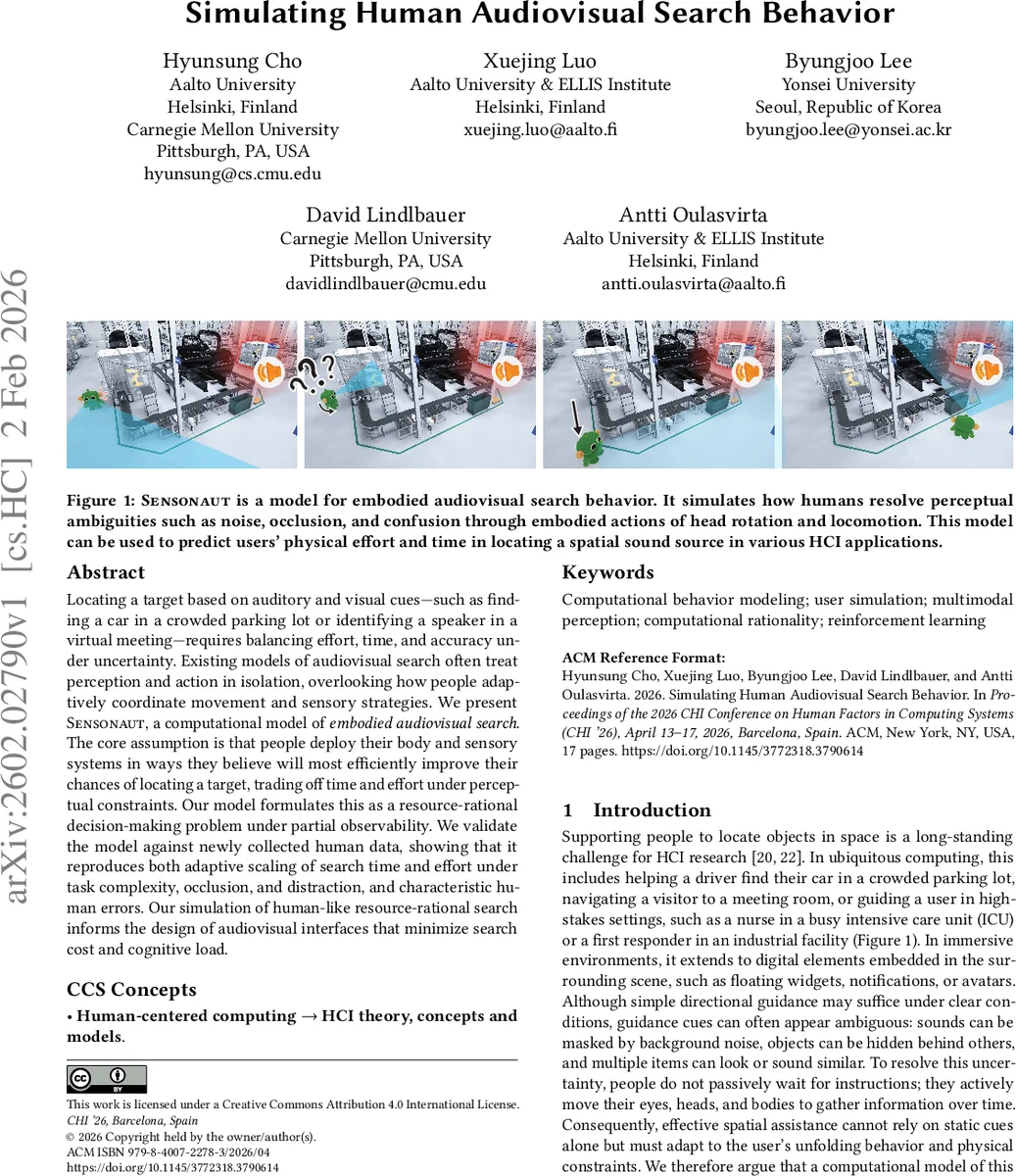 인체와 감각을 결합한 인간형 시청각 탐색 모델