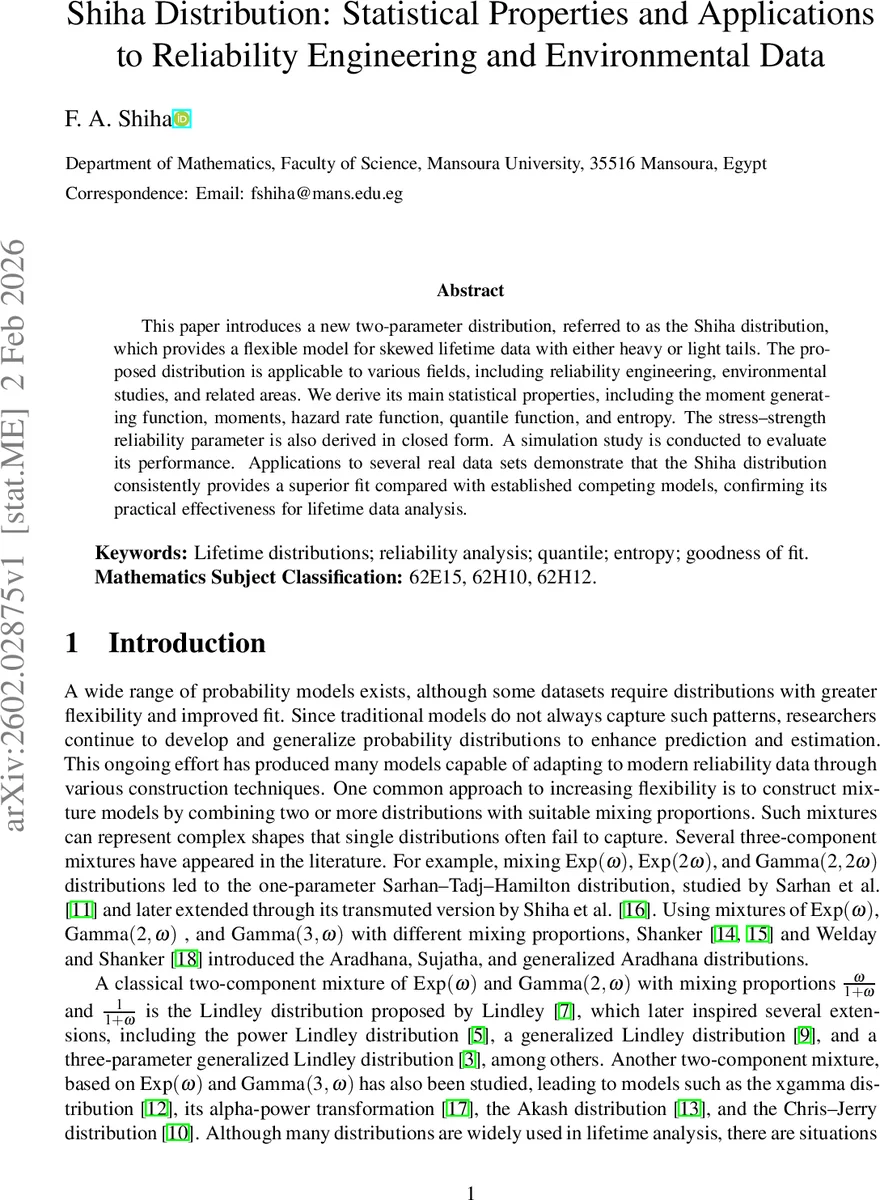 신뢰성 및 환경 데이터에 최적화된 시하 분포