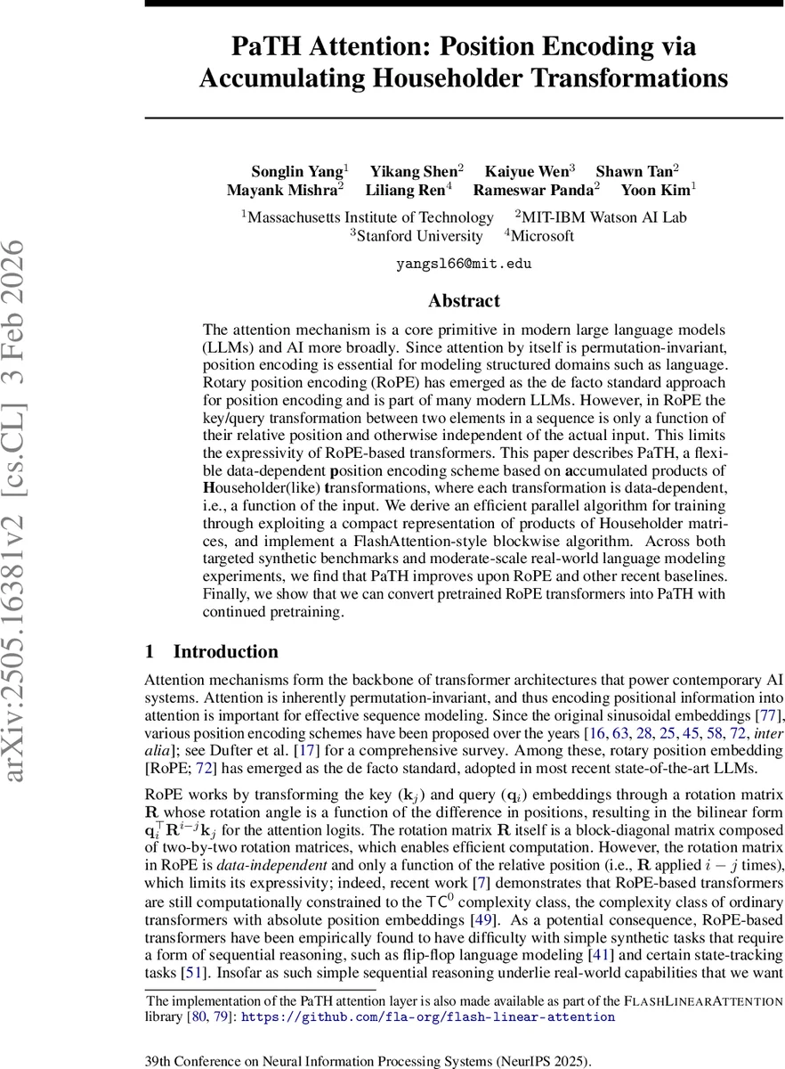 PaTH 어텐션: 누적 하우스홀더 변환으로 구현하는 데이터‑의존 위치 인코딩