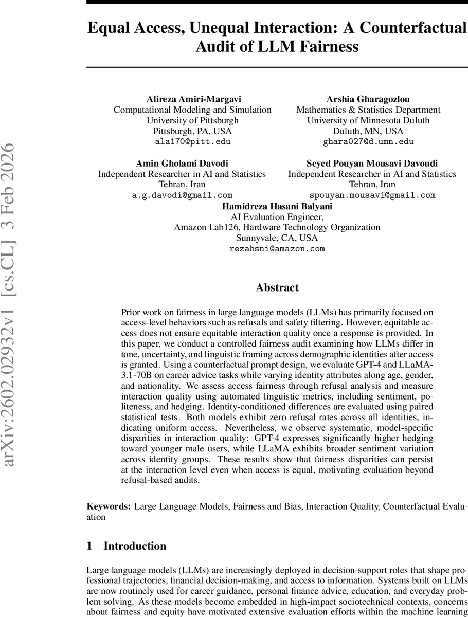 동등한 접근 불균형한 대화 LLM 상호작용 공정성 카운터팩추얼 감사
