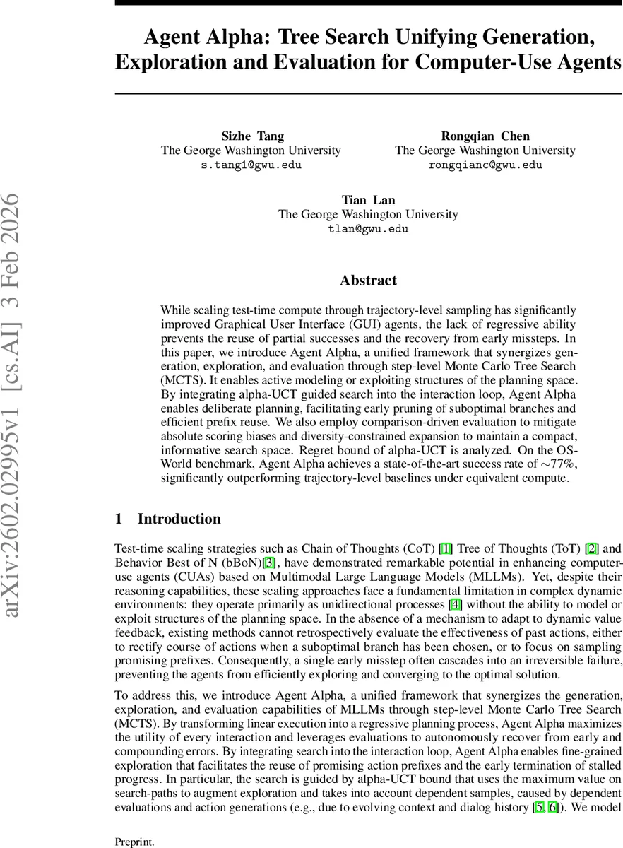 에이전트 알파: 단계별 MCTS로 GUI 에이전트의 생성·탐색·평가 통합