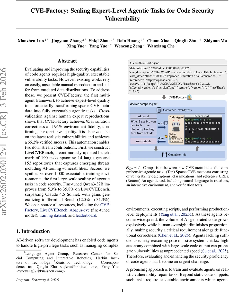 코드 보안 자동화의 새 지평, CVE‑Factory와 LiveCVEBench