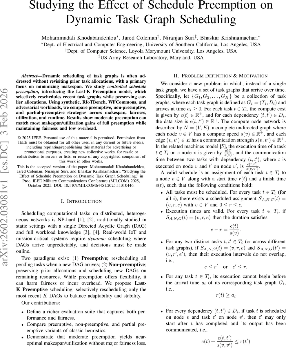 동적 작업 그래프 스케줄링에서 제한적 선점 전략의 효과 분석